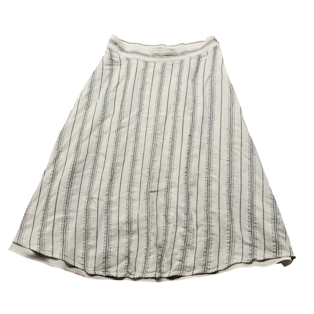 LOFT Ivory Black Vertical Stripe A-Line Midi Skirt Size 2 Side Zip Lined Preppy